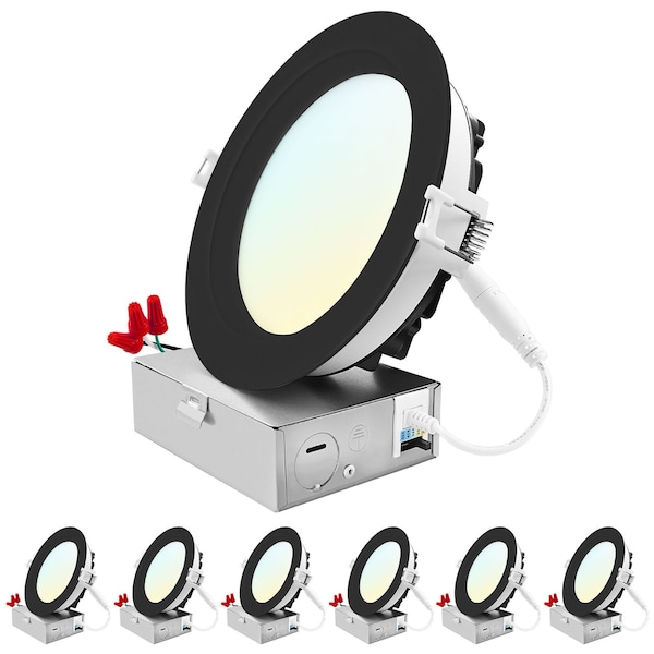 Luxrite 6 Inch LED Recessed Downlights 5CCT 2700K-5000K 18W 1800LM Dimmable Wet Rated IC Rated Black, 6PK LR22636 LR22656-6PK - main